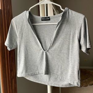 Gray PLT deep V crop tee. Size: 2